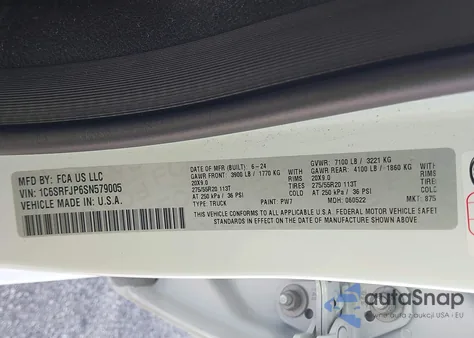 2025 Ram 1500 Laramie 4X4 5'7 Box из США, поврежденный, VIN 1C6SRFJP6SN579005